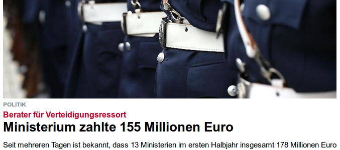 BMVg: Ministerium zahlte 155 Millionen Euro für Berater im 1. HJ 2019