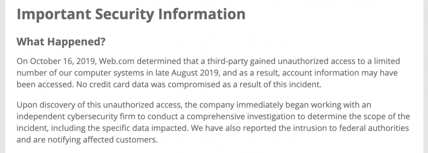 Breaches at NetworkSolutions, Register.com, and Web.com